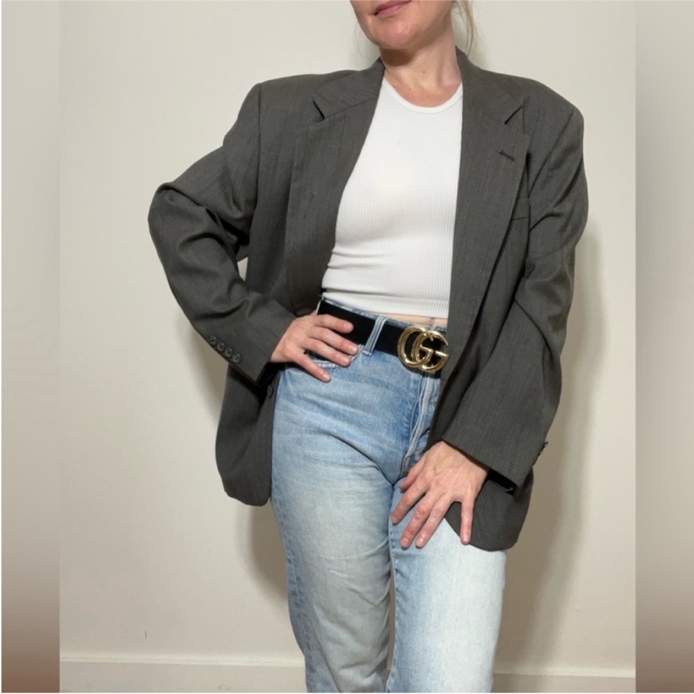 Lanvin Oversized Blazer Gray Wool Blend Size M – Quiet Luxury French Designer